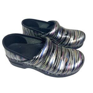 Dansko Women's Metallic Striped Multicolor Patent Clogs Size 36  U.S.- 5.5 / 6